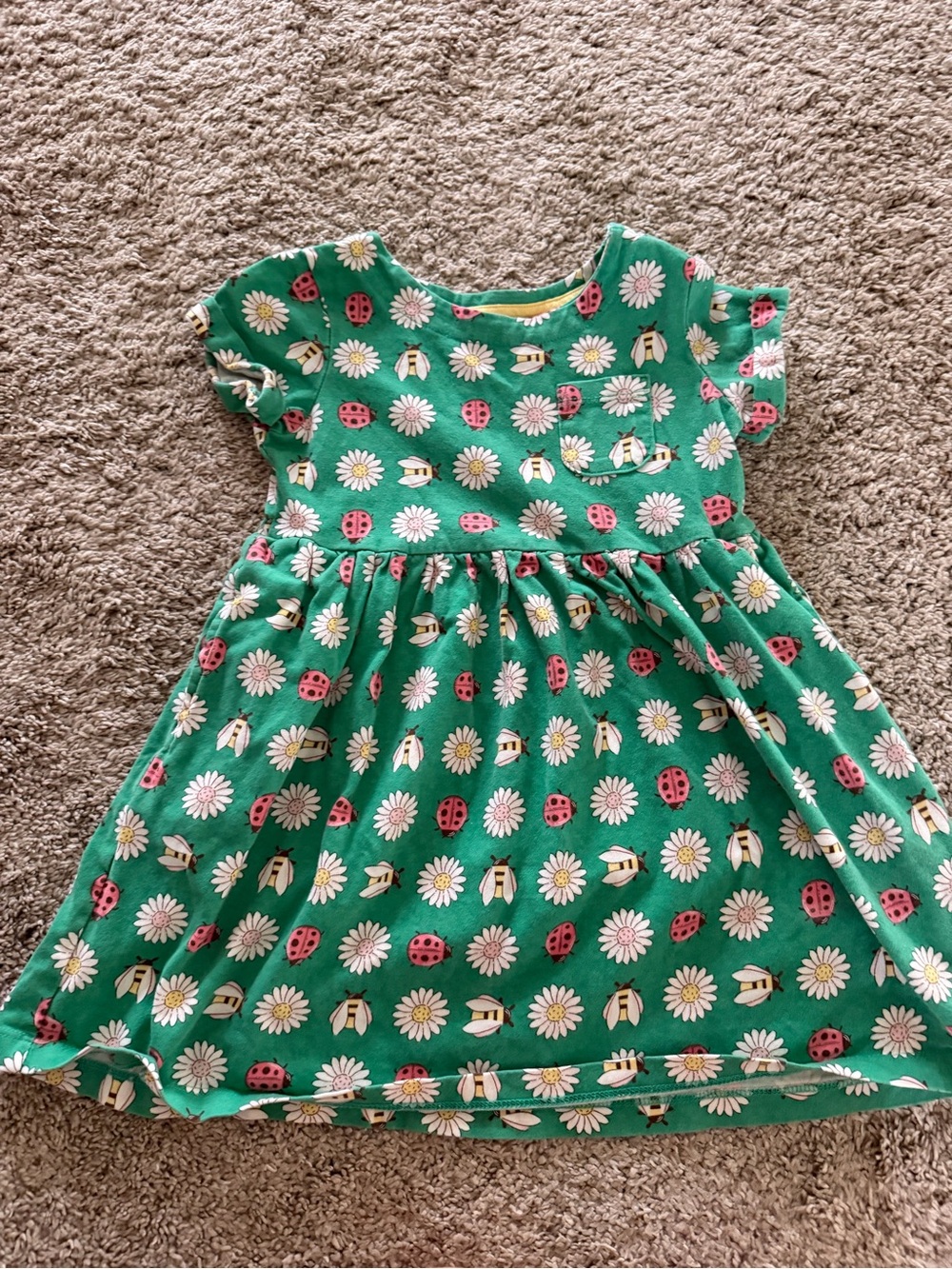 Mini Boden Green Daisy & Ladybug Print Dress | 3-4T